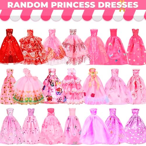 Bymore 130 Pcs Doll Clothes and Accessories Kit, Including 4 Princess Gowns 8 Fashion Dresses 3 Tops 3 Pants 2 Bikini Swimsuits 20 Shoes 20 Accessories and Hangers for 11"-12" Dolls - Image 2