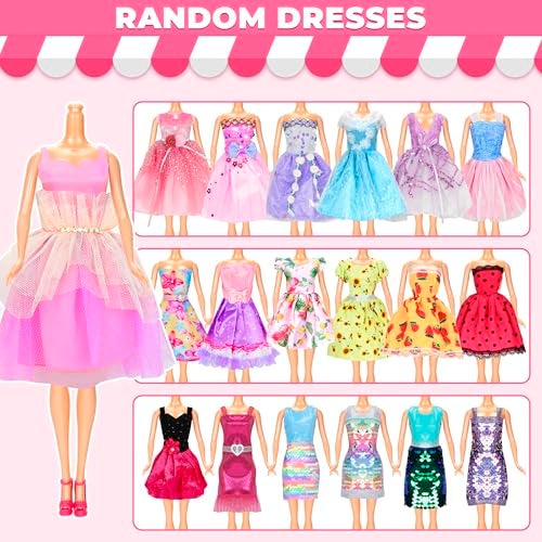 Bymore 130 Pcs Doll Clothes and Accessories Kit, Including 4 Princess Gowns 8 Fashion Dresses 3 Tops 3 Pants 2 Bikini Swimsuits 20 Shoes 20 Accessories and Hangers for 11"-12" Dolls - Image 4