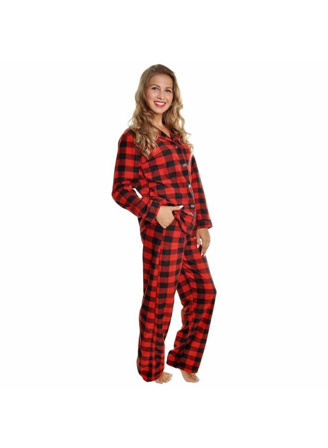 Angelina Women's Cozy Fleece Pajama Set, Black/Red Plaid, S - Image 1
