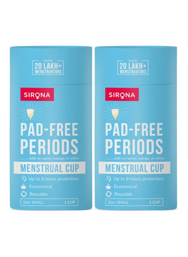 Sirona Reusable Menstrual Cup for Women - Small (Pack of 2) | FDA Approved | Made of Ultra Soft 100% Medical Grade Silicone | Odour, Rash & Itch-Free Period | Leak-Proof Protection for 8-10 Hours - Image 1