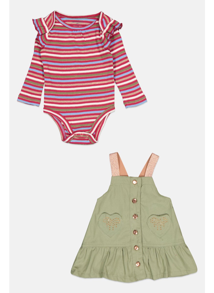 Nanette lepore - Toddlers Girl 2 Piece Striped Bodysuit With Dress, Multicolor - Image 1