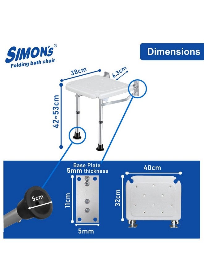 Simon's Simon’s Folding Wall Bath Chair with Adjustable Legs for Elderly to sit and take Bath in Bathroom, Shower Bench for Senior Citizens and Disabled - Image 4