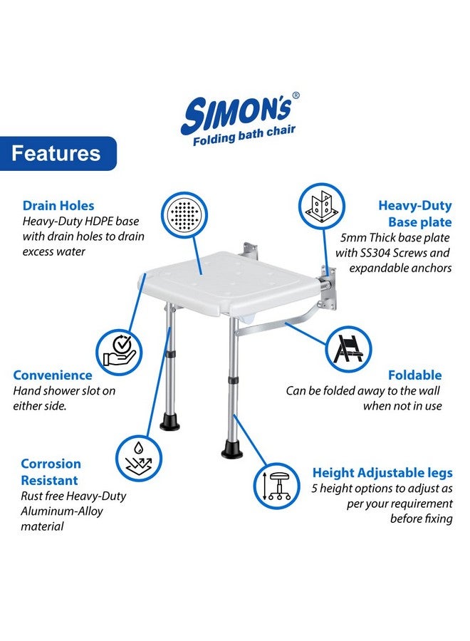 Simon's Simon’s Folding Wall Bath Chair with Adjustable Legs for Elderly to sit and take Bath in Bathroom, Shower Bench for Senior Citizens and Disabled - Image 2
