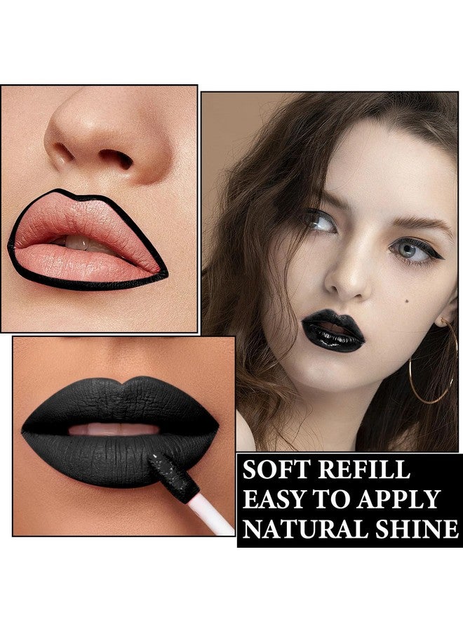 BKPPLZP Black Matte Liquid Lipstick3 In 1 Black Lip Liner And Lipstick Setmatte Lip Gloss Long Lasting Moisturizing Velvet Lipgloss Make Up Gift Set Cosplay Goth Halloween Special Effects Makeup Kit - Image 5