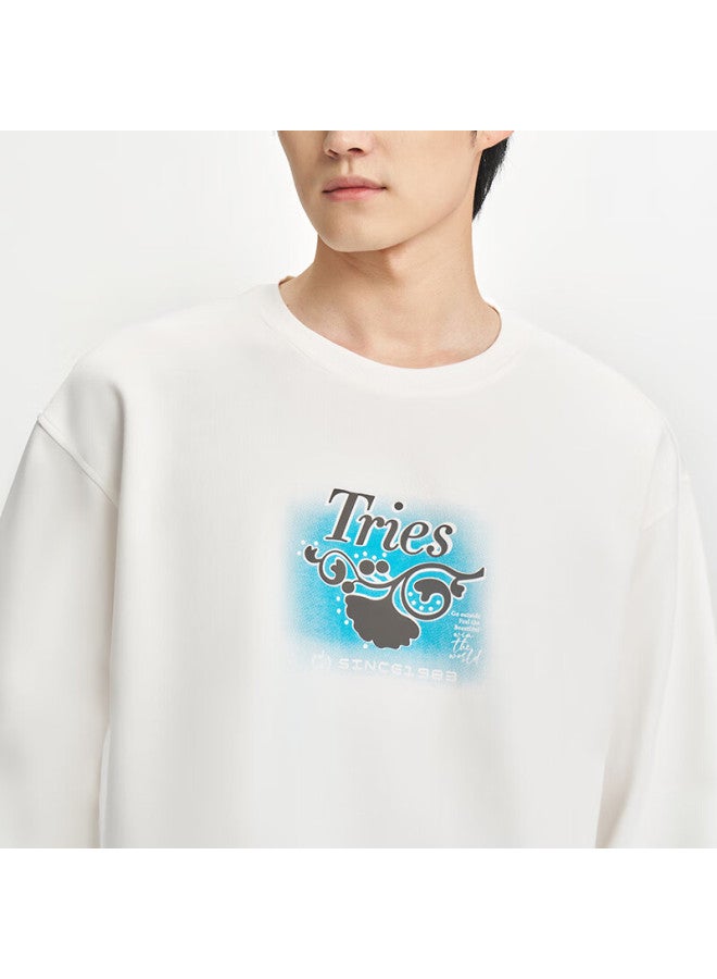 Tries Men's Sweatshirt, Round Neck, Autumn And Winter New Trendy Jacket, Top, Apricot Leaf Print, Heavyweight, Yunkun Fashio - Image 1