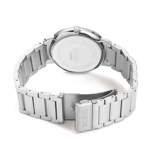 BUREI Men Watches Fashion Stainless Steel Watches for Men Analog Quartz Waterproof Wristwatch,Gift for Mens(Black Silver) - Image 3