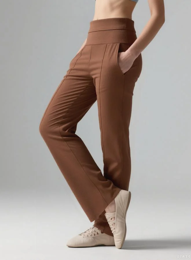 Take Two  Take Two Coffee Brown Wide Waistband Flare Joggers for Women | Best Price UAE