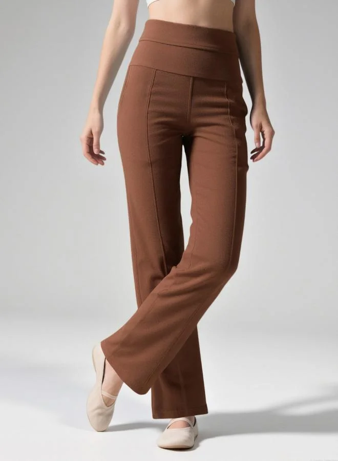 Take Two  Take Two Coffee Brown Wide Waistband Flare Joggers for Women | Best Price UAE