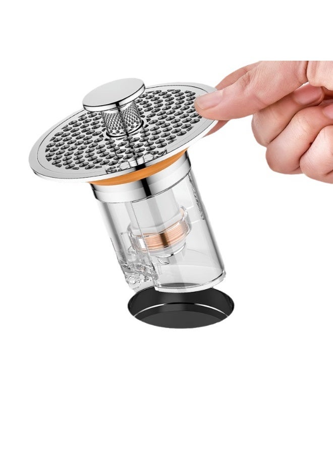 PINKSAMA Pop Up Sink Drain Strainer, Stainless Steel Basin Anti Odor Drain Filter with Brass Spring Core and Anti Clogging Filter Basket, Bathroom Sink Stopper for 1.30"-1.57" Basin Round Drain Holes, Silver - Image 1