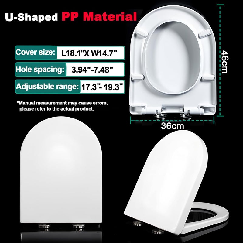 FOREENIU Toilet Seat,U Shape Toilet Seat with Adjustable Hinges,Toilet Lid Slow Close Quiet No Slam, Easy Installation & Release,Safe PP Material Easy Clean,Comfortable Ergonomic Design,White - Image 3