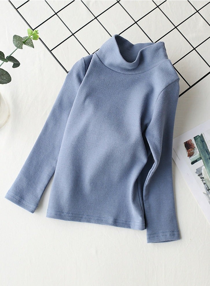 Loquat Kid's Solid Color Half High Collar Long Sleeve Tees Cotton Basic Base Shirt Blue