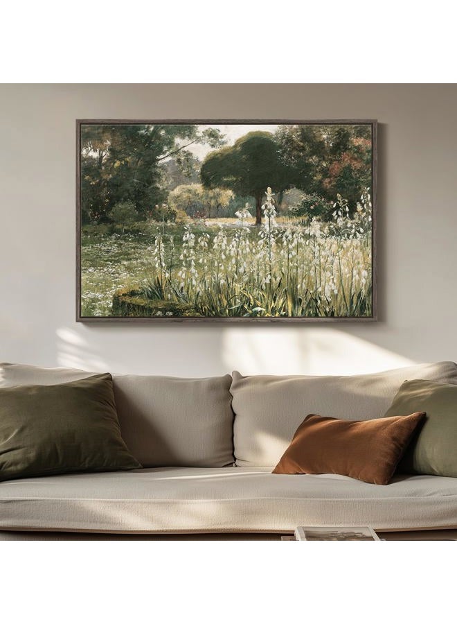 Cuspin Framed Canvas Wall Art Vintage Decor, Landscape Countryside Nature Scenery Artwork for Walls, Rustic Farmhouse Cottagecore French Country Painting Prints for Living Room Bedroom Bathroom - 24"x36" - Image 1
