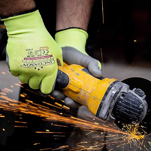 linconson 12 Pack Safety Performance Series Construction Mechanics Work Gloves (Green - Grey Palm, M (Pack of 12)) - Image 3
