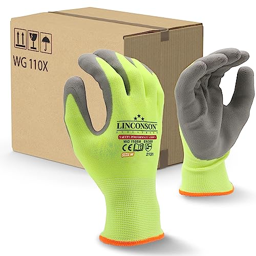 linconson 12 Pack Safety Performance Series Construction Mechanics Work Gloves (Green - Grey Palm, M (Pack of 12)) - Image 1