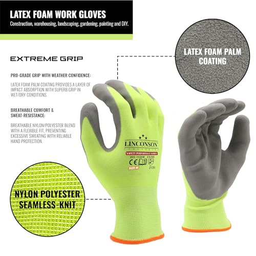 linconson 12 Pack Safety Performance Series Construction Mechanics Work Gloves (Green - Grey Palm, M (Pack of 12)) - Image 2