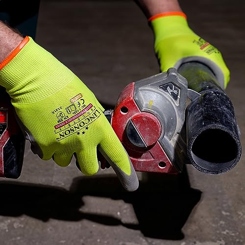 linconson 12 Pack Safety Performance Series Construction Mechanics Work Gloves (Green - Grey Palm, M (Pack of 12)) - Image 4