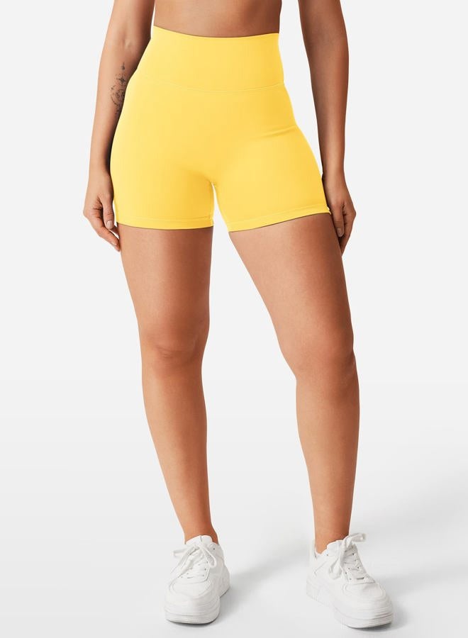 YEOREO Women's Biker Shorts 4.5" / 6" Workout Gym Shorts Craze High Waist Tummy Control Hidden Scrunch Running Yoga, Yellow, S - Image 4