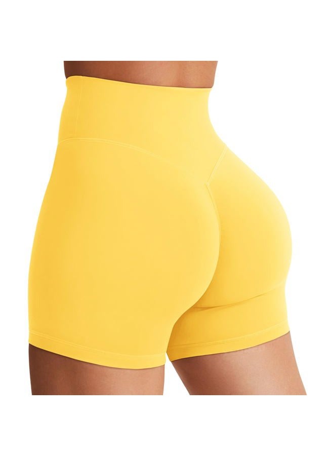 YEOREO Women's Biker Shorts 4.5" / 6" Workout Gym Shorts Craze High Waist Tummy Control Hidden Scrunch Running Yoga, Yellow, S - Image 1