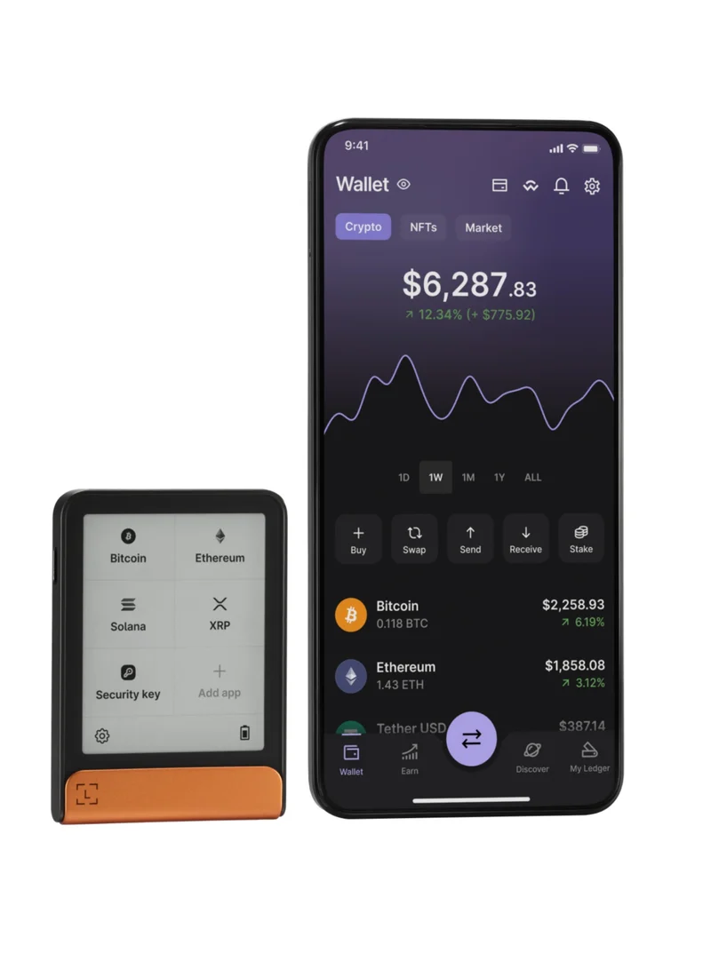 Ledger Flex Hardware Wallet | 2.84" TouchScreen Crypto & NFT Wallet, Customizable, Type-C, Bluetooth Connectivity, Wireless Charging, 5000+ Coins Supported, for iOS & Android, MacOS & Windows - Orange