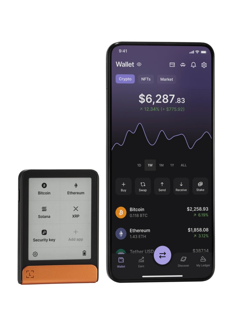 Ledger Flex Hardware Wallet | 2.84" TouchScreen Crypto & NFT Wallet, Customizable, Type-C, Bluetooth Connectivity, Wireless Charging, 5000+ Coins Supported, for iOS & Android, MacOS & Windows - Orange  - Image 3