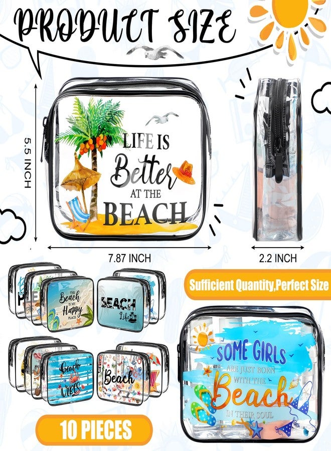 Kacctyen 10 Pcs Beach Clear Makeup Bags Gift for Women Clear Toiletry Bag Beach Cosmetic Bags Waterproof Travel Multifunction Pouch for Friend Sister Nurse Vacation Organization - Image 2