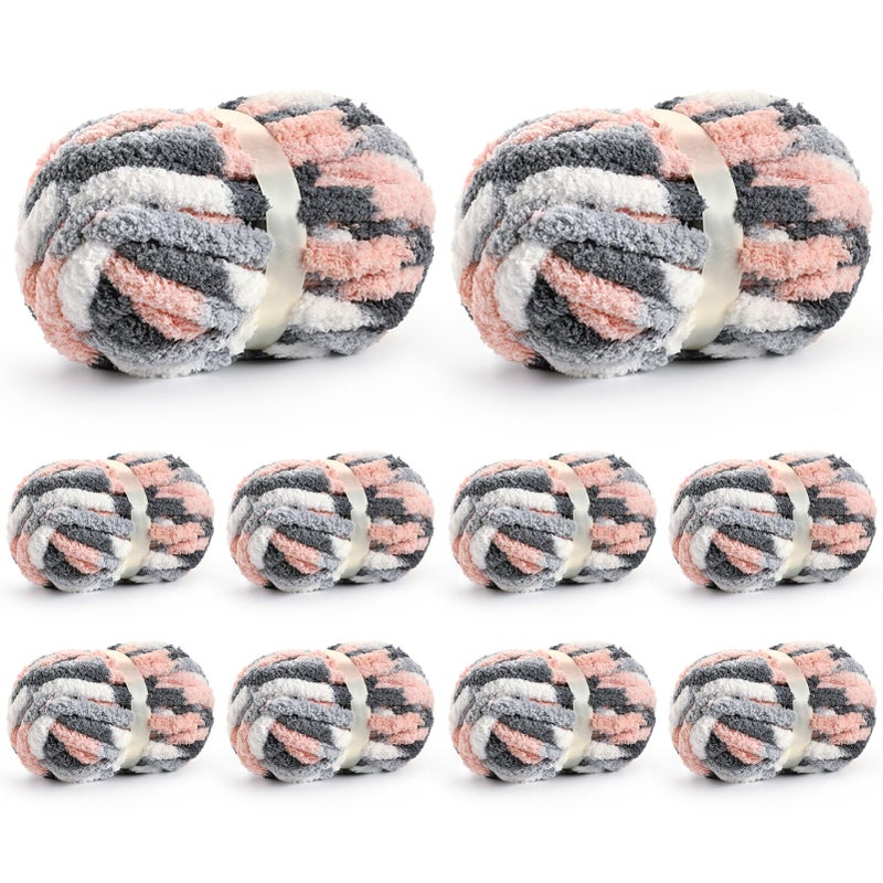 Waikxin 10 Pack Jumbo Chunky Yarn for Hand Knitting, Fluffy Chunky Chenille Yarn for Crocheting, Variegated Chunky Knit Baby Blanket Yarn, 240 yds /70.5 oz Super Bulky Yarnï¼ˆDark Grey-Pink-Whiteï¼‰ - Image 1