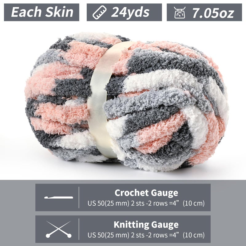 Waikxin 10 Pack Jumbo Chunky Yarn for Hand Knitting, Fluffy Chunky Chenille Yarn for Crocheting, Variegated Chunky Knit Baby Blanket Yarn, 240 yds /70.5 oz Super Bulky Yarnï¼ˆDark Grey-Pink-Whiteï¼‰ - Image 2