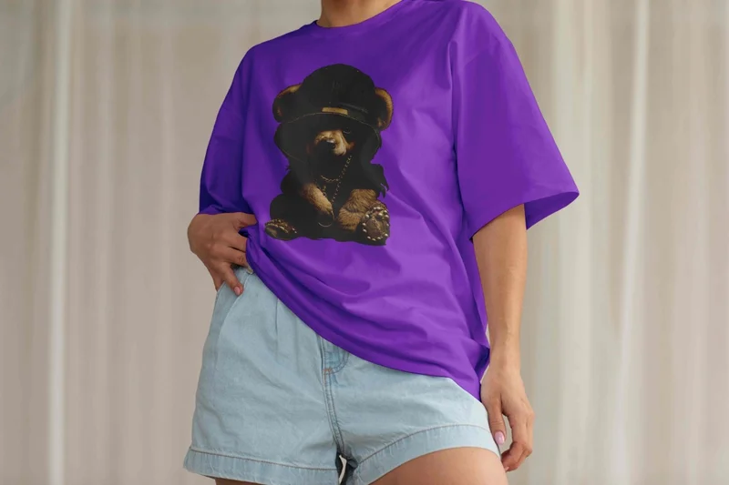 DogFish Women's Lilac Teddy Printed Oversize T-Shirt
