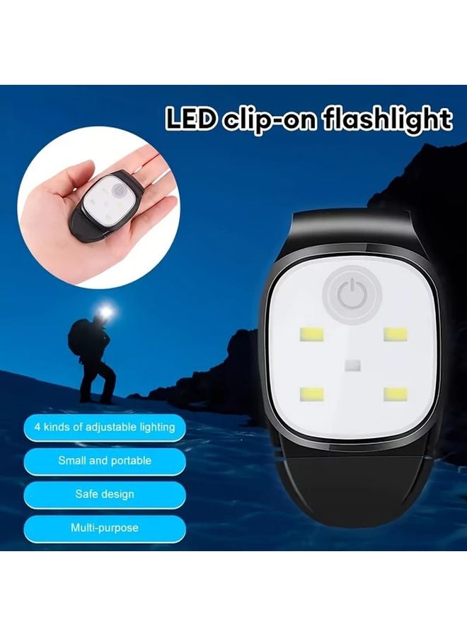 Black USB Clip Light White Red Warning Modes Hands Free LED Flashlight USB Rechargeable Portable Safety Light for Night Running Hiking - Image 2