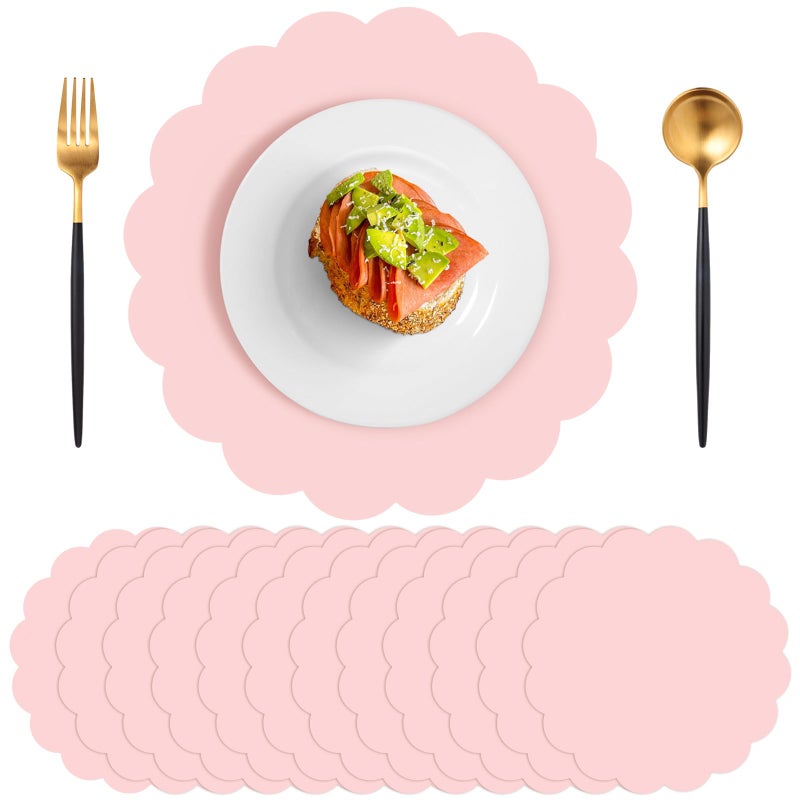 NatNarr 60 Pcs Light Pink Paper Placemats, 13.5 Inch Disposable Scalloped Easter Placemat Round Table Place Mats Decorative Paper for Mother's Day Birthday Wedding Bridal Shower Baby Shower Banquet Tea Party - Image 1