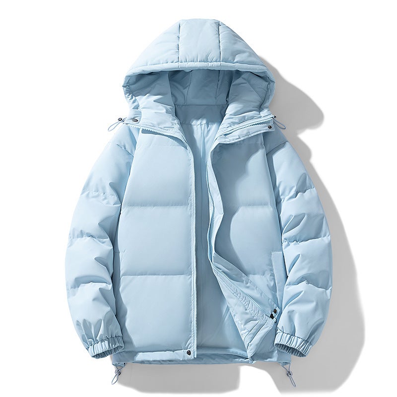 Cotton-Padded Jacket Men'S Solid Color Bread Clothing Hooded Warm Thick Casual Coat Men'S Couples Efficient Lock Warm Tide - Image 2