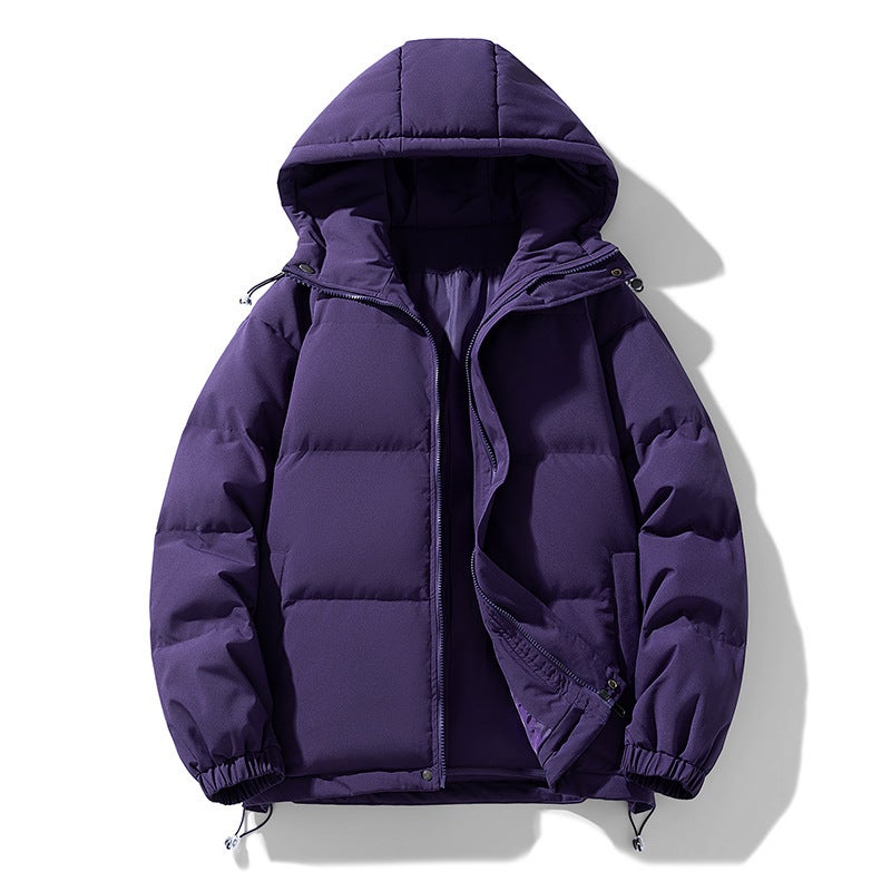 Cotton-Padded Jacket Men'S Solid Color Bread Clothing Hooded Warm Thick Casual Coat Men'S Couples Efficient Lock Warm Tide - Image 3