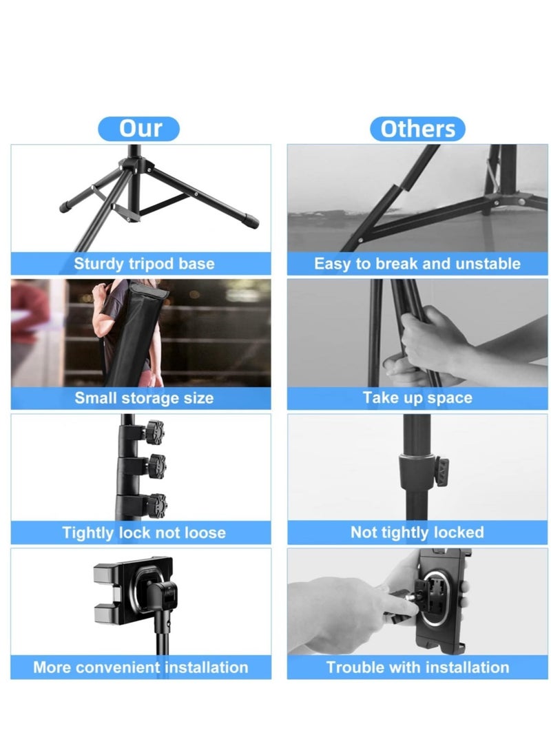 Generic - Tablet Stand Holder – iPad Tripod Floor Holder with Height Adjustable, 360° Rotating Cell Phone Stand for Video Recording, Compatible with iPad Pro, Mini, Air, iPhone, and 4.7-13" Tablets/Phones - Image 1