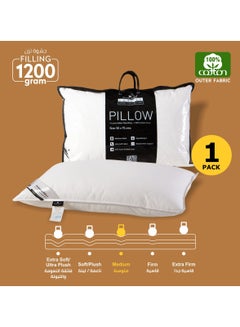 Donetella Cotton Pillow 1 Piece 1200 Gm Bed Pillow King Size 50X75 Cm With  Luxury Down Alternative Filling Hotel Style Medium Loft White KSA