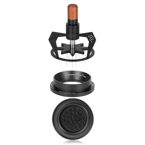 MUVNA 51MM Espresso WDT Distribution Tool, 10 Needles Coffee Stirrer Distributor, Rotary Espresso Stirrer with Dosing Funnel & Aluminum Alloy Brush Stand & Wooden Handle - Image 1