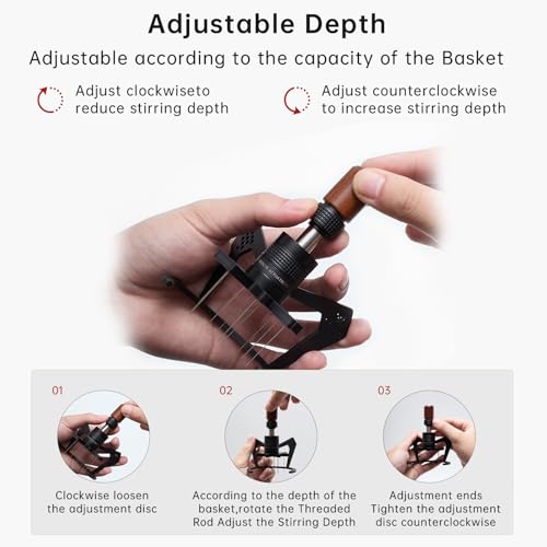 MUVNA 51MM Espresso WDT Distribution Tool, 10 Needles Coffee Stirrer Distributor, Rotary Espresso Stirrer with Dosing Funnel & Aluminum Alloy Brush Stand & Wooden Handle - Image 3