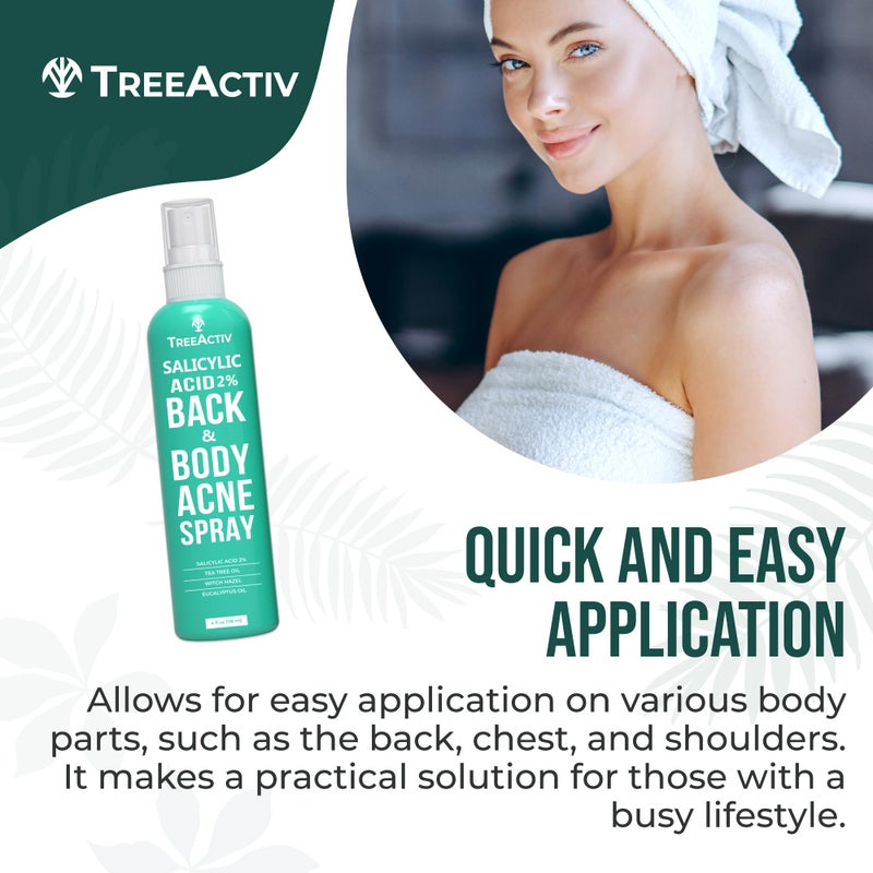 TreeActiv Body Acne Spray 4 fl oz, 2% Salicylic Acid Spray, Back Acne Spray, Tea Tree Oil Spray with Aloe Vera, Body Acne Spray, Back Acne Solution,1000+ Uses - Image 3