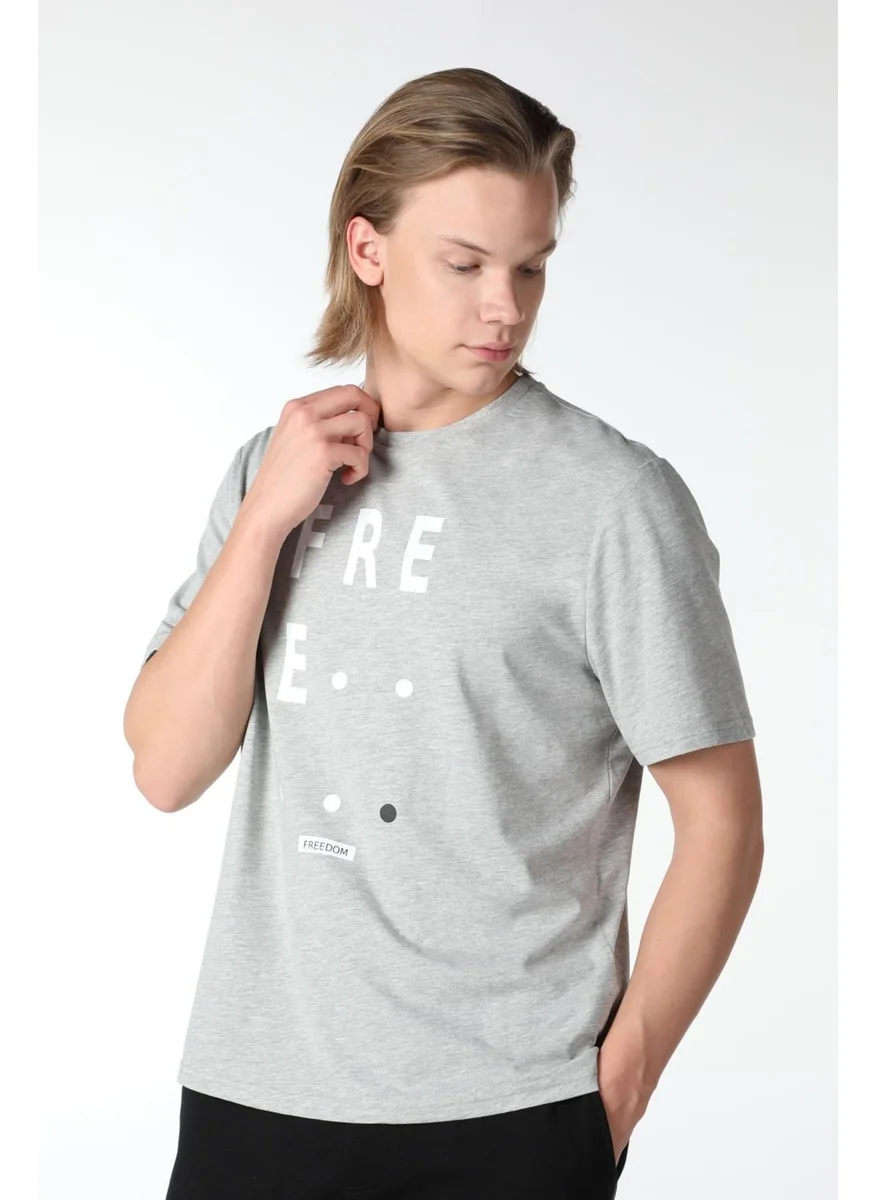 Defy'S Men's Printed Short Sleeve Crew Neck T-Shirt Gray