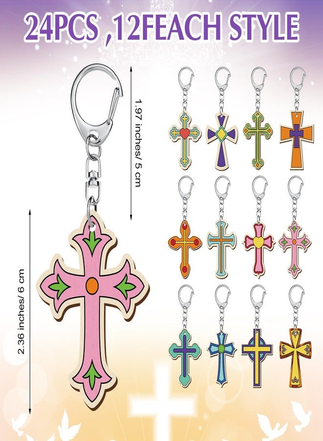 Yuntau 24 Pcs Easter Religious Cross Crafts Sunday School Wooden Keychains Christian Crafts DIY Coloring Keychains Color Your Own Wood Cross Key Chain for Easter Sunday School Vbs Classroom Activities - Image 2