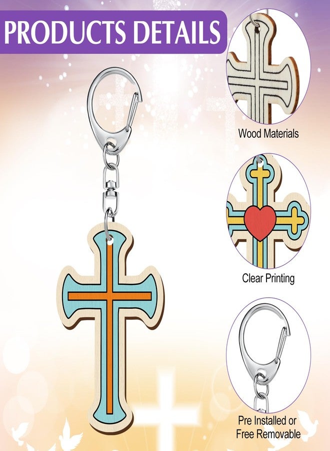 Yuntau 24 Pcs Easter Religious Cross Crafts Sunday School Wooden Keychains Christian Crafts DIY Coloring Keychains Color Your Own Wood Cross Key Chain for Easter Sunday School Vbs Classroom Activities - Image 3