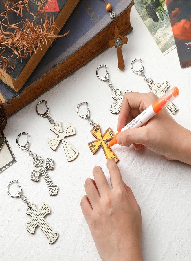 Yuntau 24 Pcs Easter Religious Cross Crafts Sunday School Wooden Keychains Christian Crafts DIY Coloring Keychains Color Your Own Wood Cross Key Chain for Easter Sunday School Vbs Classroom Activities - Image 4