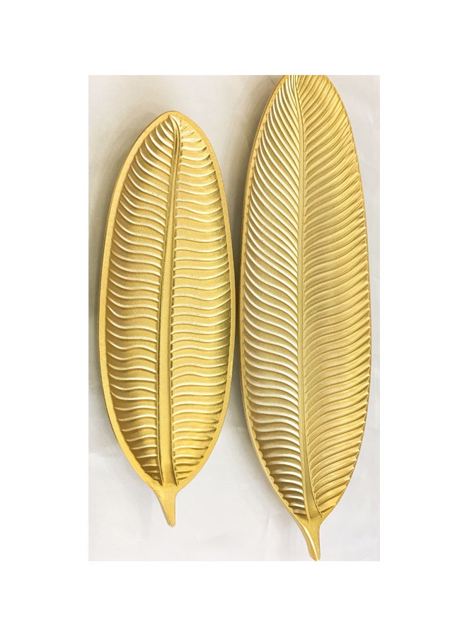 2-Piece Leaf Shape Serving Tray Set Gold 59x22, 39x14cm - Image 2