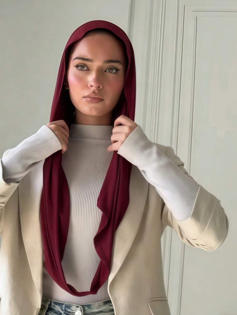 Women's Instant Classic Solid Color Hijab – Pre-Sewn Twisted Neck Scarf, Adjustable Versatile Turban, Soft Skin-Friendly Fabric for Daily, Sports & Yoga