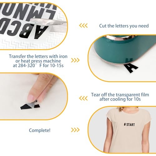 Huimdery 1070Pcs Iron on Letters 10 Sheets 1 Inch Iron on Letters and Numbers for Clothing Small Vinyl Letters A-Z Heat Transfer Letters 0-9 Heat Press Alphabet Stickers for T-Shirt Fabric DIY Craft (Black) - Image 5