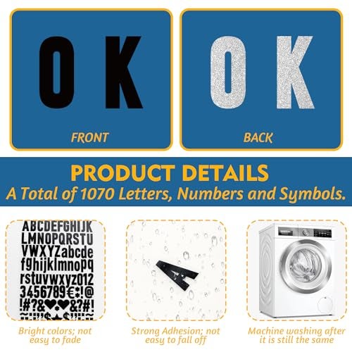 Huimdery 1070Pcs Iron on Letters 10 Sheets 1 Inch Iron on Letters and Numbers for Clothing Small Vinyl Letters A-Z Heat Transfer Letters 0-9 Heat Press Alphabet Stickers for T-Shirt Fabric DIY Craft (Black) - Image 3