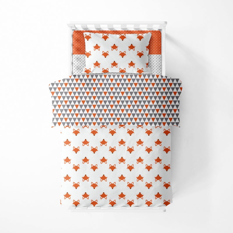 Bacati Playful Foxs 4 Piece Neutral Toddler Bedding Set, Orange/Grey 100 Percent Cotton Includes Reversible Comforter, Fitted Sheet, Top Sheet, and Pillow Case for Boys/Girls - Image 3
