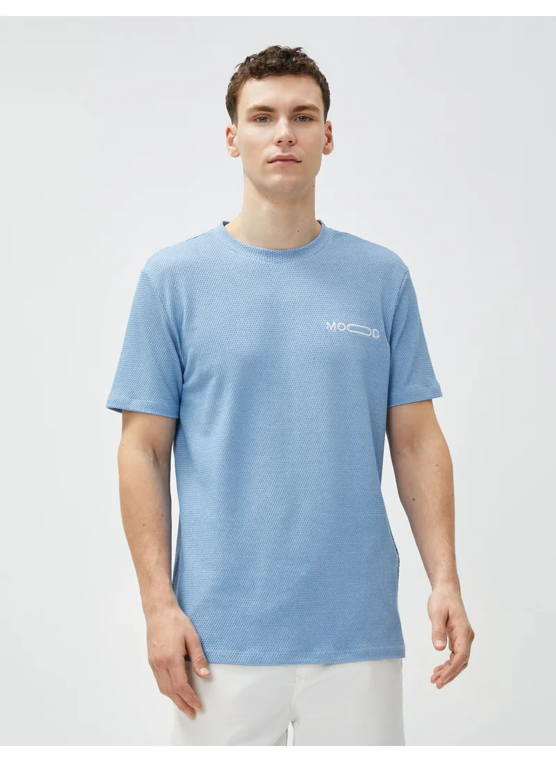 كوتون Slim Fit T-Shirt Short Sleeve Crew Neck Textured