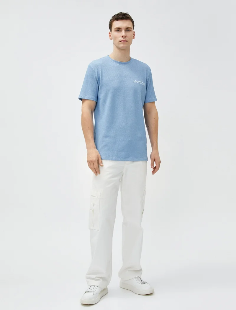 كوتون Slim Fit T-Shirt Short Sleeve Crew Neck Textured
