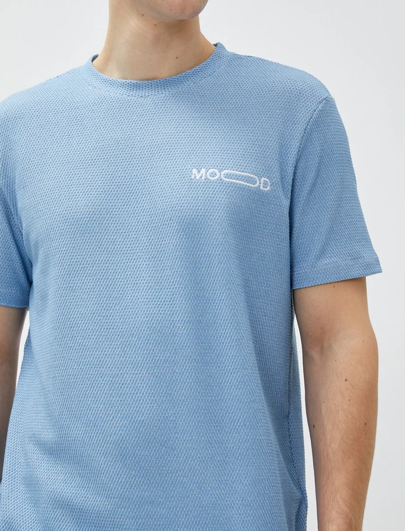كوتون Slim Fit T-Shirt Short Sleeve Crew Neck Textured