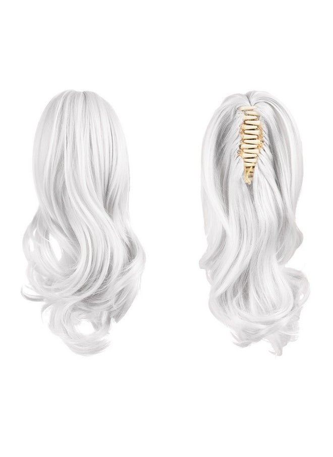 SOFEIYAN 13" Ponytail Extension Long Curly Ponytail Clip In Claw Hair Extension Natural Looking Synthetic Hairpiece For Women, Silver Grey  - Image 2
